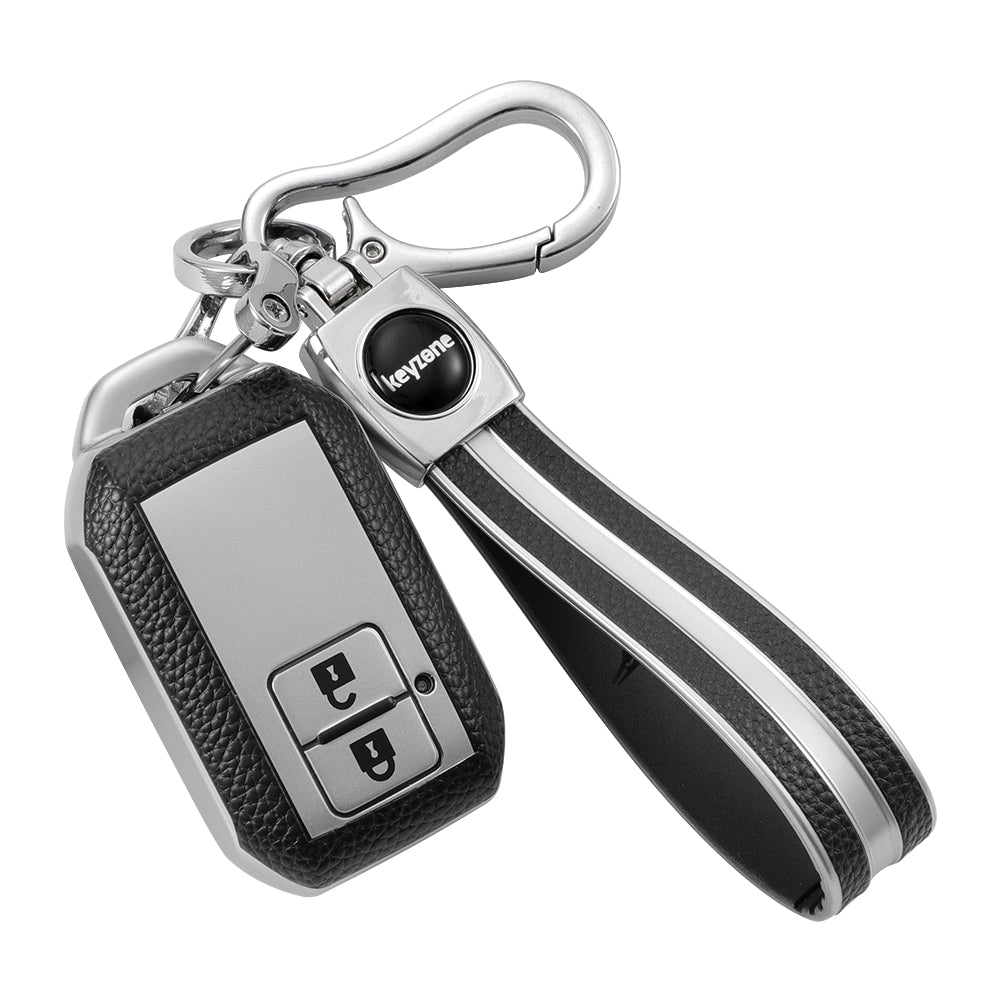 Keyzone Leather TPU Key Cover and keychain compatible for Glanza, Urban Cruiser Hyryder, Rumion 2 button smart key (LTPU05_LTPUKeychain) - Keyzone