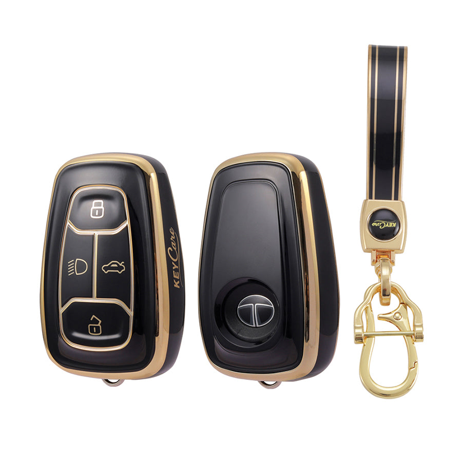 Keycare TPU Key Cover and Keychain For Tata : Nexon, Harrier, Tigor BS6, Tigor EV, Safari 2021, Altroz, Safari Gold, Gravitas, Punch smart key (TP08) - Keyzone
