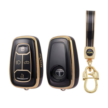 Keycare TPU Key Cover and Keychain For Tata : Nexon, Harrier, Tigor BS6, Tigor EV, Safari 2021, Altroz, Safari Gold, Gravitas, Punch smart key (TP08)