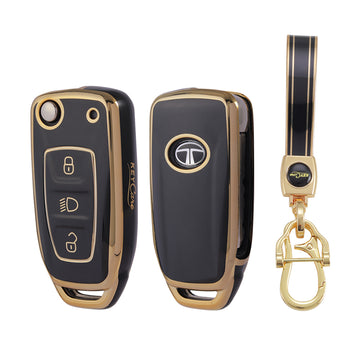 Keycare TPU Key Cover and Keychain For Tata : Curvv, Nexon, Harrier, Altroz, Punch, Safari, Tigor, Tiago, Zest, Bolt, Hexa  Flip Key (TP29)