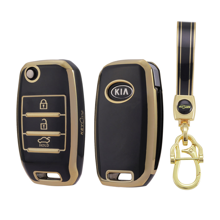 Keycare TPU Key Cover and Keychain For Kia : Seltos, Sonet, Carens 3 Button Flip Key (TP35) - Keyzone