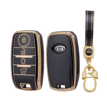 Keycare TPU Key Cover and Keychain For Kia : Sonet, Seltos 2020, Carens, Sonet X-line 4 Button Smart Key (TP61)
