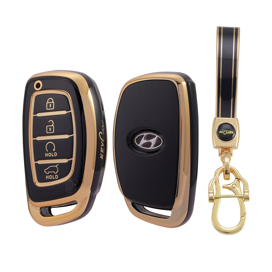 Keycare TPU Key Cover and Keychain For Hyundai : Alcazar, Creta 2021 4 Button Smart Key (TP67) - Keyzone