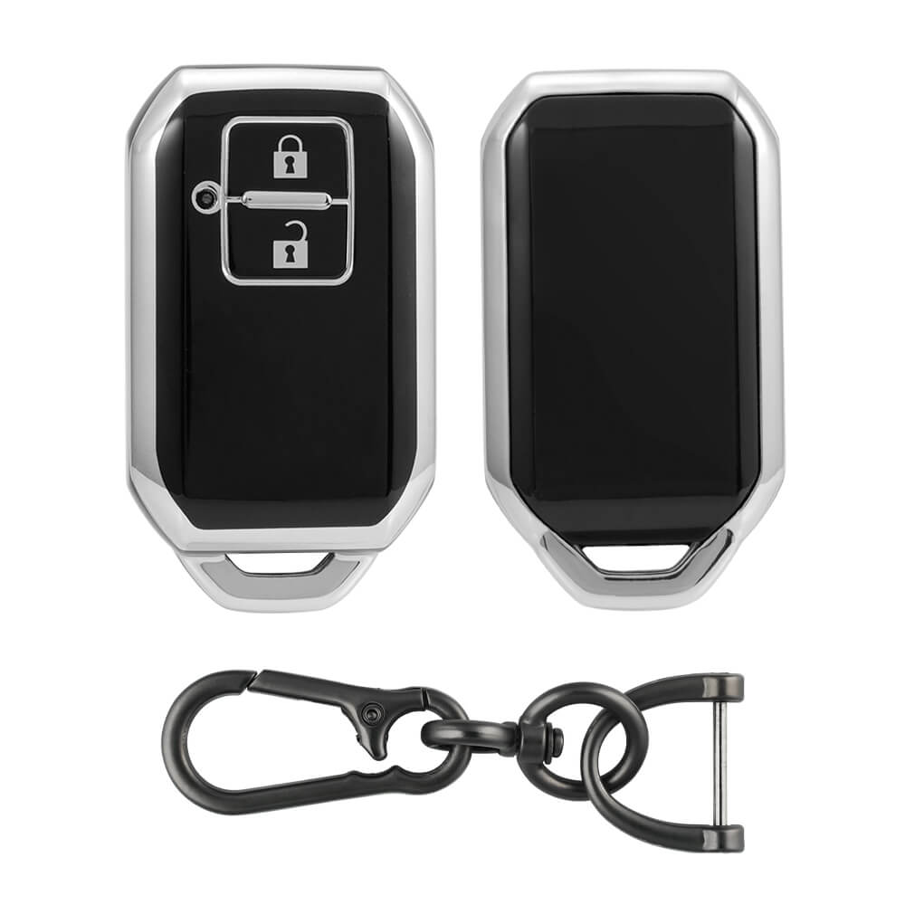 Keyzone TPU Key Cover and Keychain For Toyota : Glanza, Urban Cruiser Hyryder, Rumion 2 button Smart Key (KZTP05_Zinc_Alloy) - Keyzone