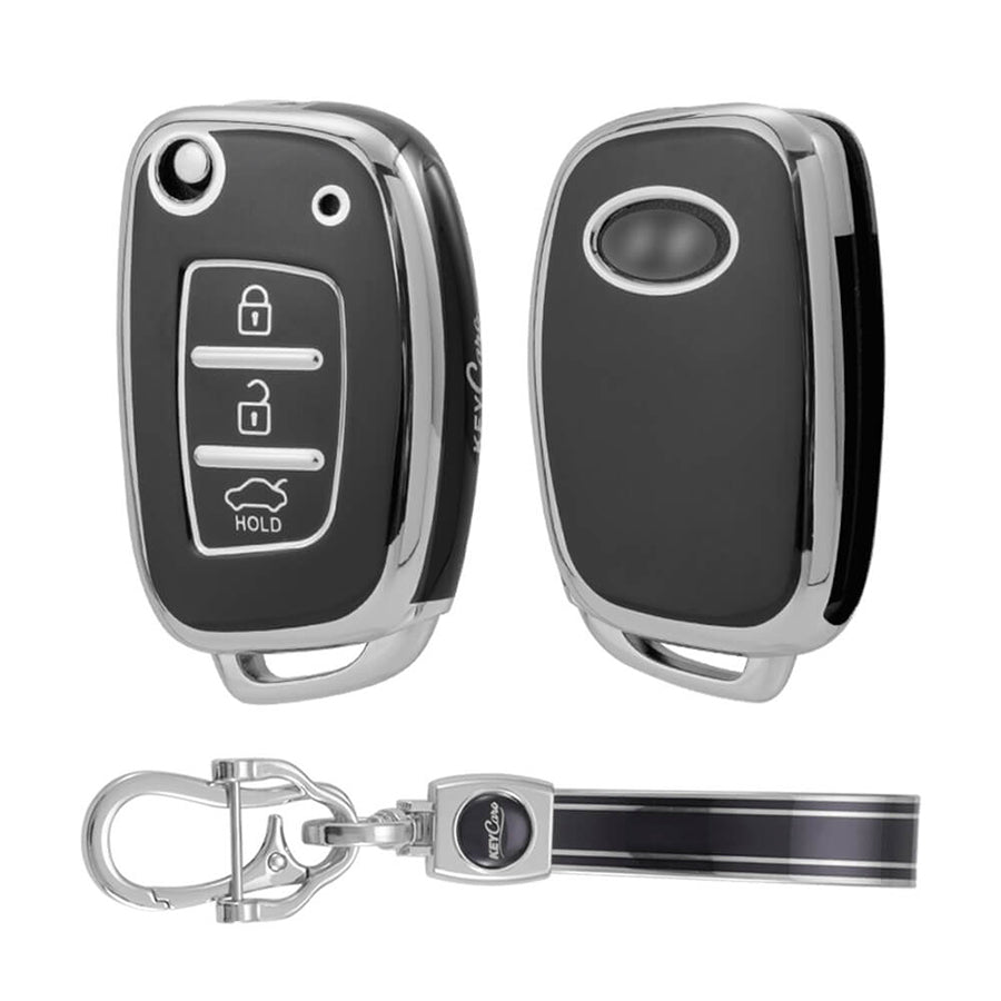 Keycare TPU Key Cover and Keychain For Hyundai : Creta, I20 2020, I20 Elite, I20 Active, Grand I10, Aura, Xcent 19 Onwards, Venue Flip Key (TP10) - Keyzone