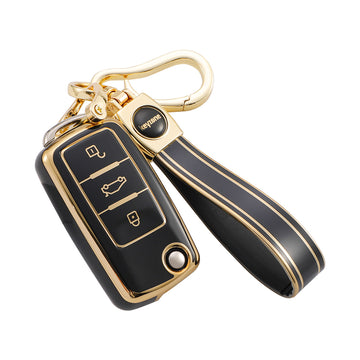 Keyzone TPU Key Cover and Keychain For Volkswagen : Polo, Vento, Jetta, Ameo 3 Button Flip Key (TP13) - Keyzone