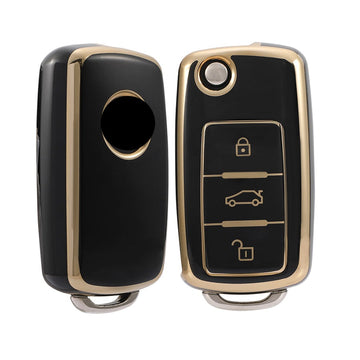 Keyzone TPU Key Cover For Volkswagen : Polo, Vento, Jetta, Ameo 3 Button Flip Key (TP13)
