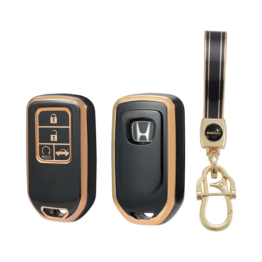 Keyzone TPU Key Cover and Keychain For Honda : City, Civic, Jazz, Brio, Amaze, Cr-v, Wr-v, Br-v, Mobilio 4B Smart Key (TP24) - Keyzone