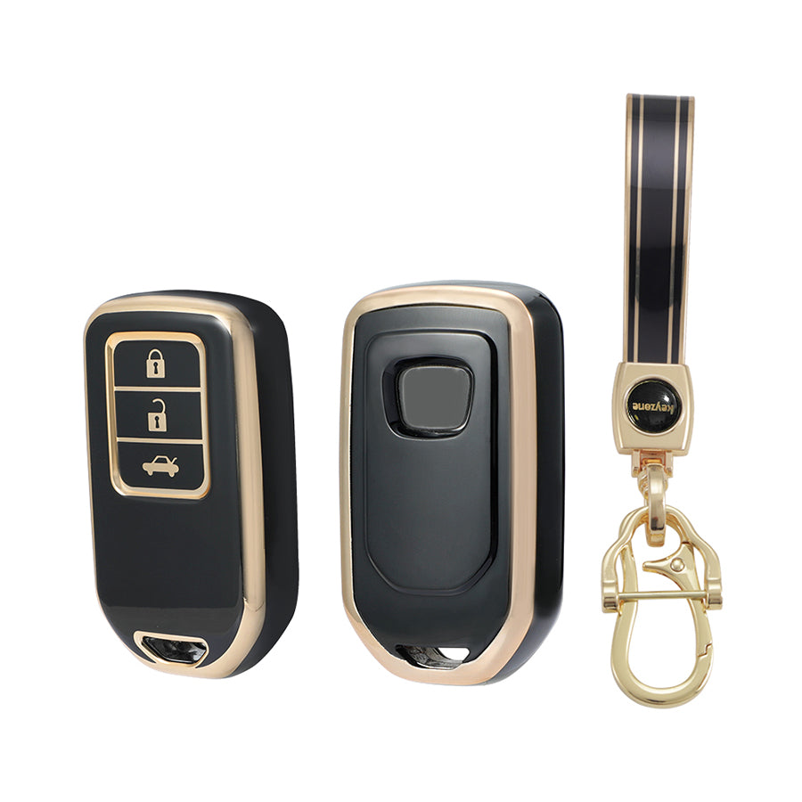 Keyzone TPU Key Cover and Keychain For Honda  : City, Civic, Jazz, Brio, Amaze, Cr-v, Wr-v, Br-v, Mobilio 3B Smart Key (TP24)