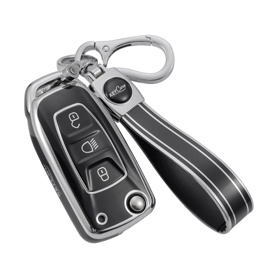 Keycare TPU Key Cover and Keychain For Tata : Zest, Bolt, Tigor, Tiago, Zica, Safari Storme, Hexa, Nexon, Harrier Flip Key (TP29) - Keyzone