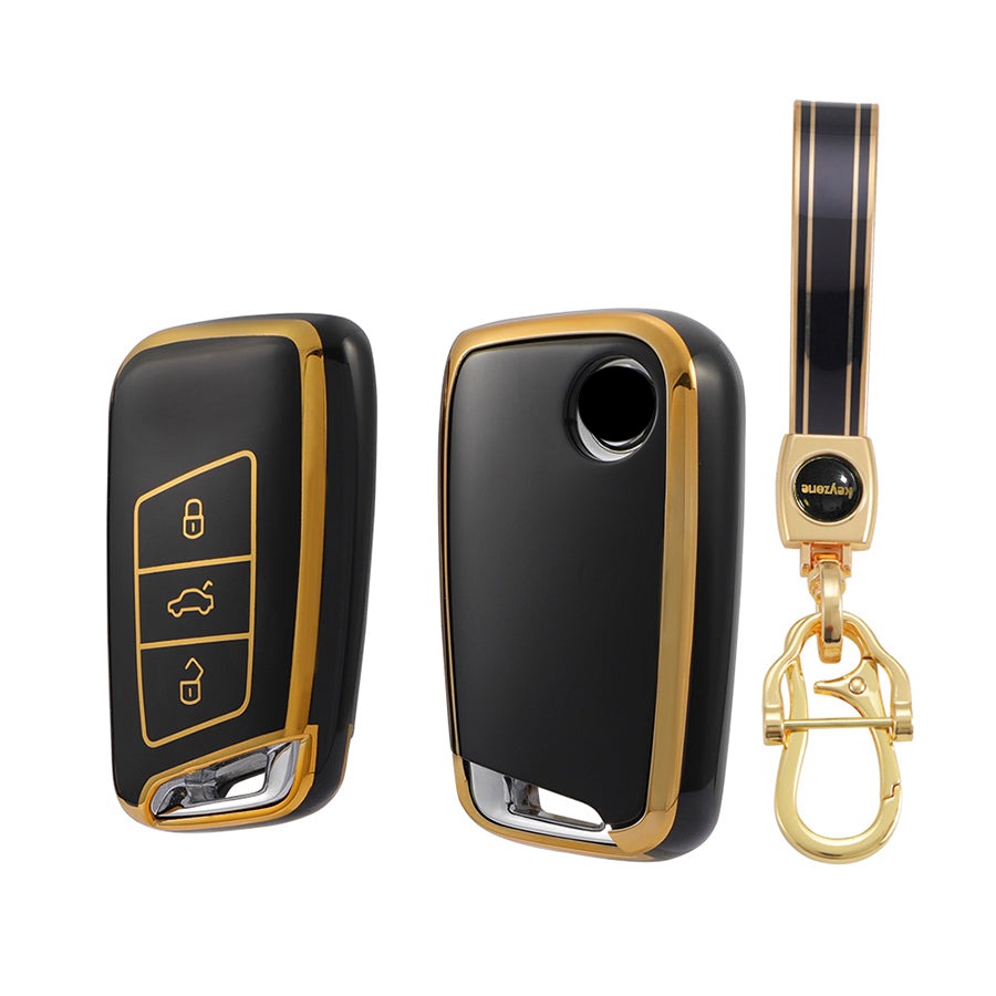 Keyzone TPU Key Cover and Keychain For Volkswagen : Tiguan, Jetta, Passat Highline Smart Key (TP40) - Keyzone