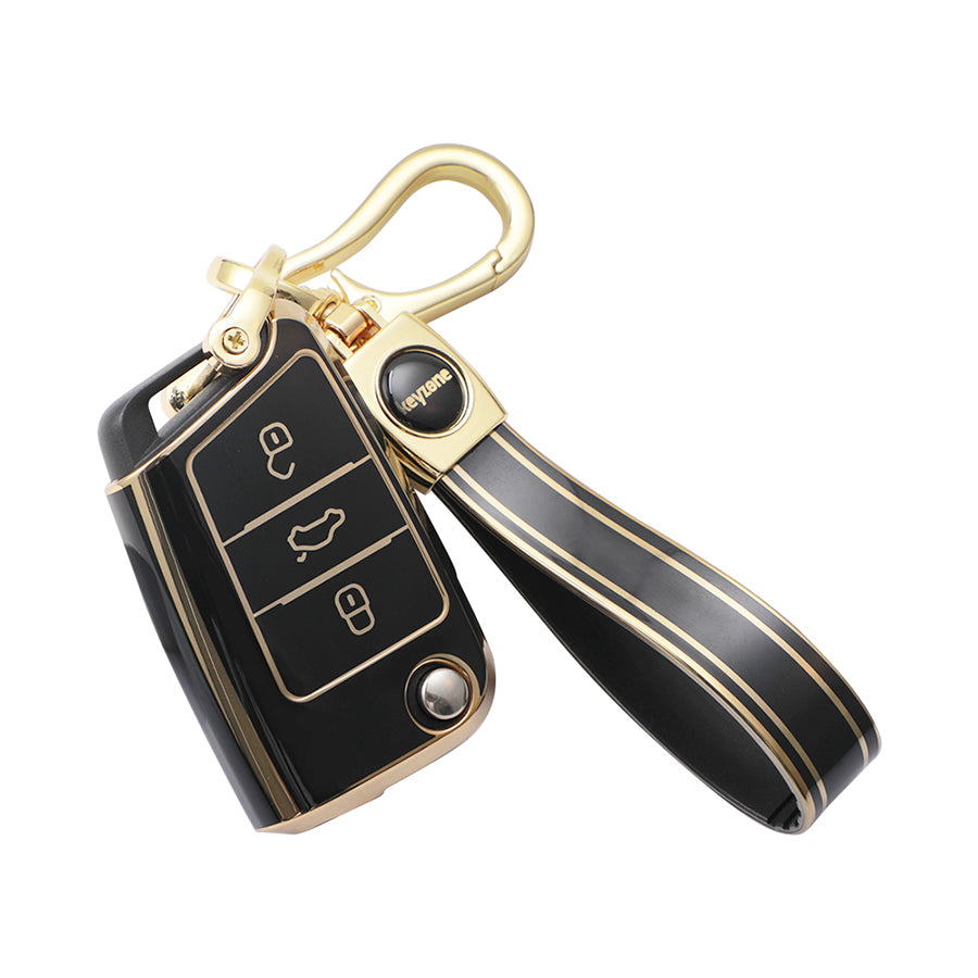 Keyzone TPU Key Cover and Keychain for Skoda : Octavia, Karoq, Superb, Kodiaq, Slavia Flip Key (TP44) - Keyzone