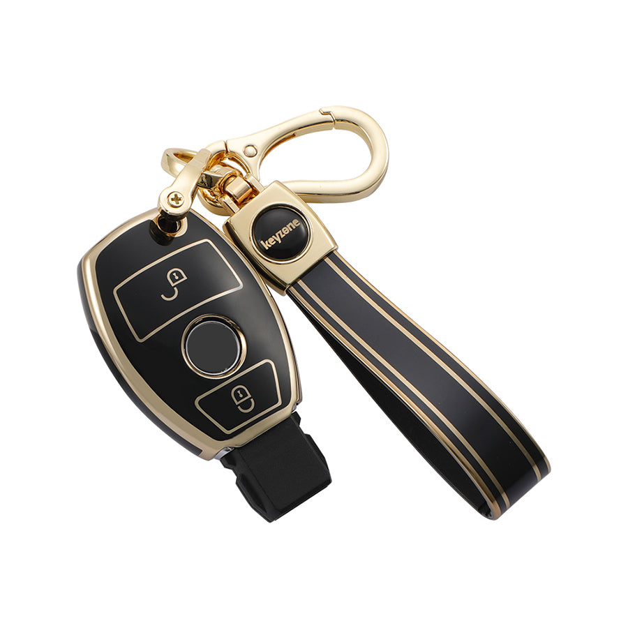 Keyzone TPU Key Cover and Keychain For Mercedes Benz : C E M S CLS CLK GLK GLC G Class 2 Button Smart Key (TP54)