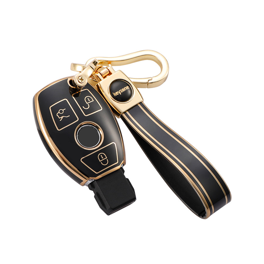 Keyzone TPU Key Cover and Keychain For Mercedes Benz : C E M S CLS CLK GLK GLC G Class 3 Button Smart Key (TP54)