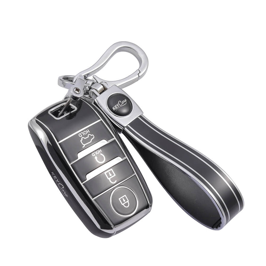 Keycare TPU Key Cover and Keychain For Kia : Sonet, Seltos 2020, Carens, Sonet X-line 4 Button Smart Key (TP61) - Keyzone