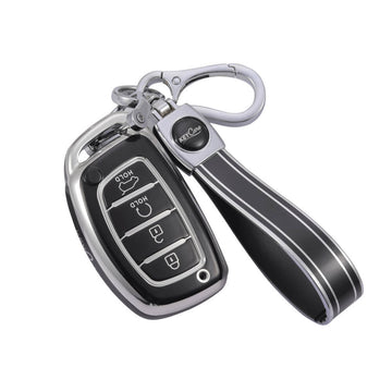 Keycare TPU Key Cover and Keychain For Hyundai : Alcazar, Creta 2021 4 Button Smart Key (TP67, TPKeychain)
