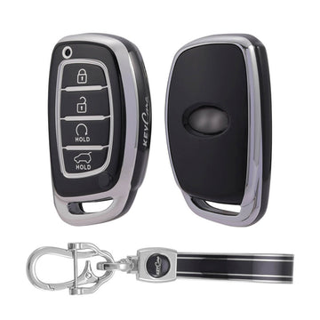Keycare TPU Key Cover and Keychain For Hyundai : Alcazar, Creta 2021 4 Button Smart Key (TP67, TPKeychain)