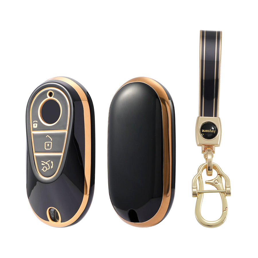 Keyzone TPU Key Cover and Keychain For Mercedes Benz : S-Class G-Class E-Class 2022 Onwards 3 Button Smart Key (TP71) - Keyzone