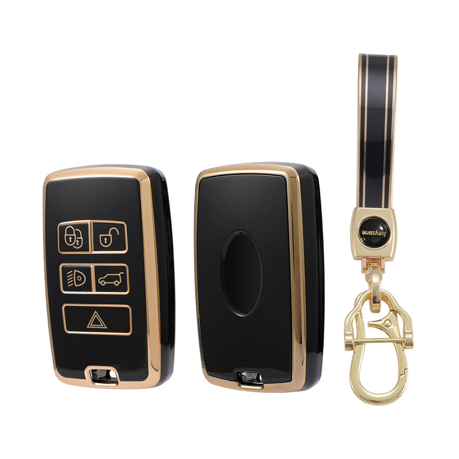 Keyzone TPU Key Cover and Keychain For Range Rover : Sport Evoque Velar Discovery Defender (2018, 2019, 2020, 2021) 5 Button Smart Key (TP73) - Keyzone