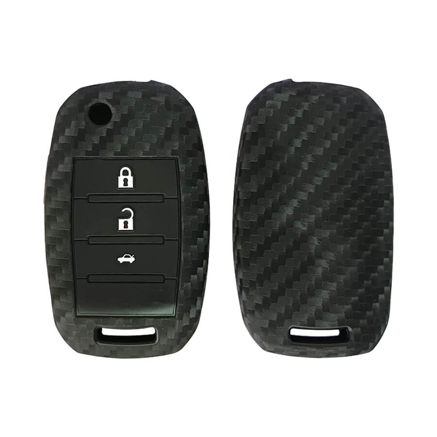 Keyzone carbon fiber key cover fit for : Seltos, Sonet, Carens 3 button flip key (T1) - Keyzone