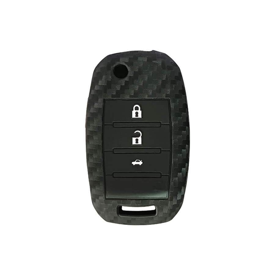 Keyzone carbon fiber key cover fit for : Seltos, Sonet, Carens 3 button flip key (T1) - Keyzone