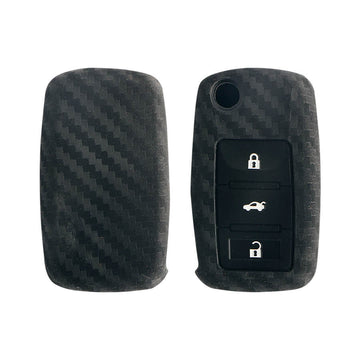 Keyzone carbon fiber key cover fit for : Octavia (Old), Fabia, Laura, Rapid, Superb, Yeti 3 button flip key (T1) - Keyzone